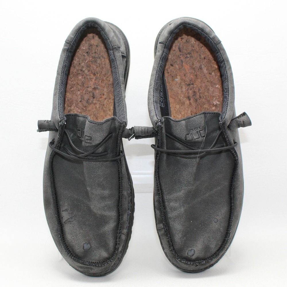 Hey Dude Wally Recycled Leather Carbon Grey Mens Loafers Size 13 150204314